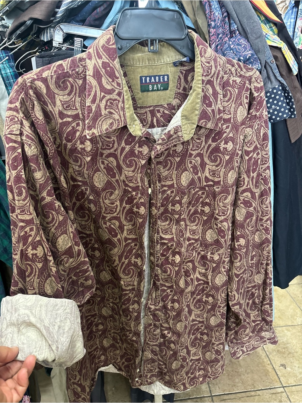 VINTAGE,Trader Bay Burgundy and Tan Paisley Button-Down Shirt
